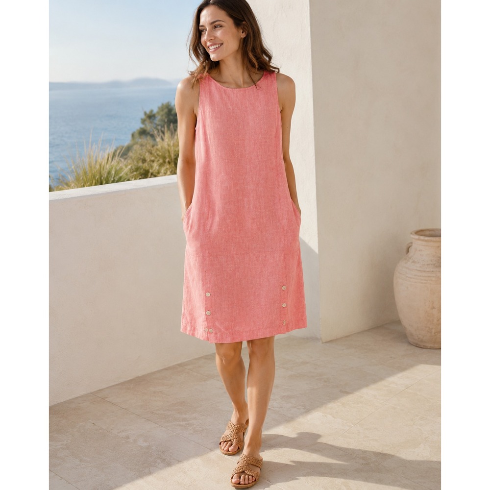 J. Jill Love Linen Shift Dress Pockets Sleeveless Button Bottom Coral Medium
